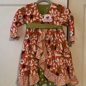 Jelly the Pug Orange/Green Long Sleeve SIze 6 Winter Dress